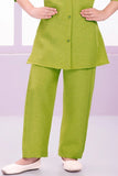 Green Casual Top With Matching Straight Pant Set For Girls