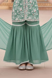 Sea Green Thread Embroidered Short Kurti with Sharara and Dupatta For Girls