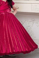 Designer Red Satin Gown With Floral Embellishment For Girls