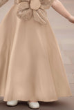 Fawn One-Shoulder Flower Appliqué Gown for Girls