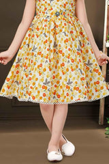 Classic Yellow Printed Casual Wear Frock For Girls