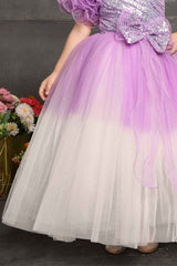 Shimmer Lavender Double Shaded Party Wear Gown For Girls