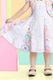 Cute Printed White Frock With Puffed Sleeves For Girls - Lagorii Kids