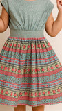 Teal Printed Flared Frock for Girls