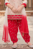 Cream and Red Printed Patiala Suit with Dupatta For Girls