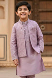 Mauve Embroidered Kurta Set with Nehru Jacket For Boys