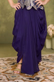 Purple Draped Indo-Western Dhoti Set with Floral Peplum Top For Girls