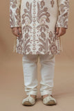 Ivory Paisley Printed Kurta Set For Boys