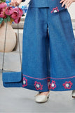 Blue Embroidered Palazzo Set with Matching Sling Bag For Girls