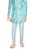 Classic Blue Printed Sherwani With White Pant For Boys - Lagorii Kids