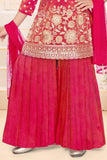 Elegant Rani Pink Sequins Embroidered Palazzo Set With Dupatta For Girls