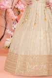 Elegant Cream Silk Embroidered Gown with Zari Border For Girls