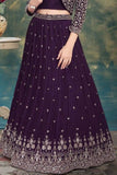 Deep Purple Embroidered Lehenga Choli With Jacket For Girls
