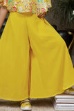 Mustard Printed Sequin Palazzo Set With Cape Sleeves For Girls