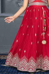 Stylish Red Lehenga with Silver Embroidery For Girls