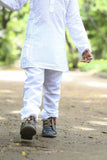 White Kurta Pyjama Set with Subtle Self-Design Embroidery For Boys