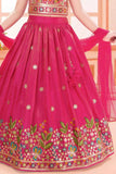 Rani Pink Multicolor Embroidered Lehenga Choli For Girls
