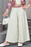 Stylish Cream Co-Ord Set with Embroidered Overcoat & Palazzo Pants For Girls