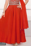 Rust Orange Embroidered Palazzo Set with Dupatta For Girls