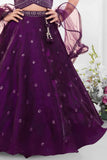 Deep Purple Embroidered Lehenga Choli Set for Girls