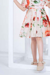 Fancy White Floral Printed Frock For Girls