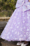 Lavender Party Wear Gown With Sequin Flowers And Giant Bow For Girls