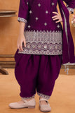 Wine Embroidered Patiala Suit Set For Girls