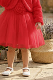 Red Party Wear Frock with Faux Fur Jacket For Girls