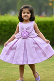 Lavender 3D Floral Appliqué With Embroidery Party Wear Frock For Girls