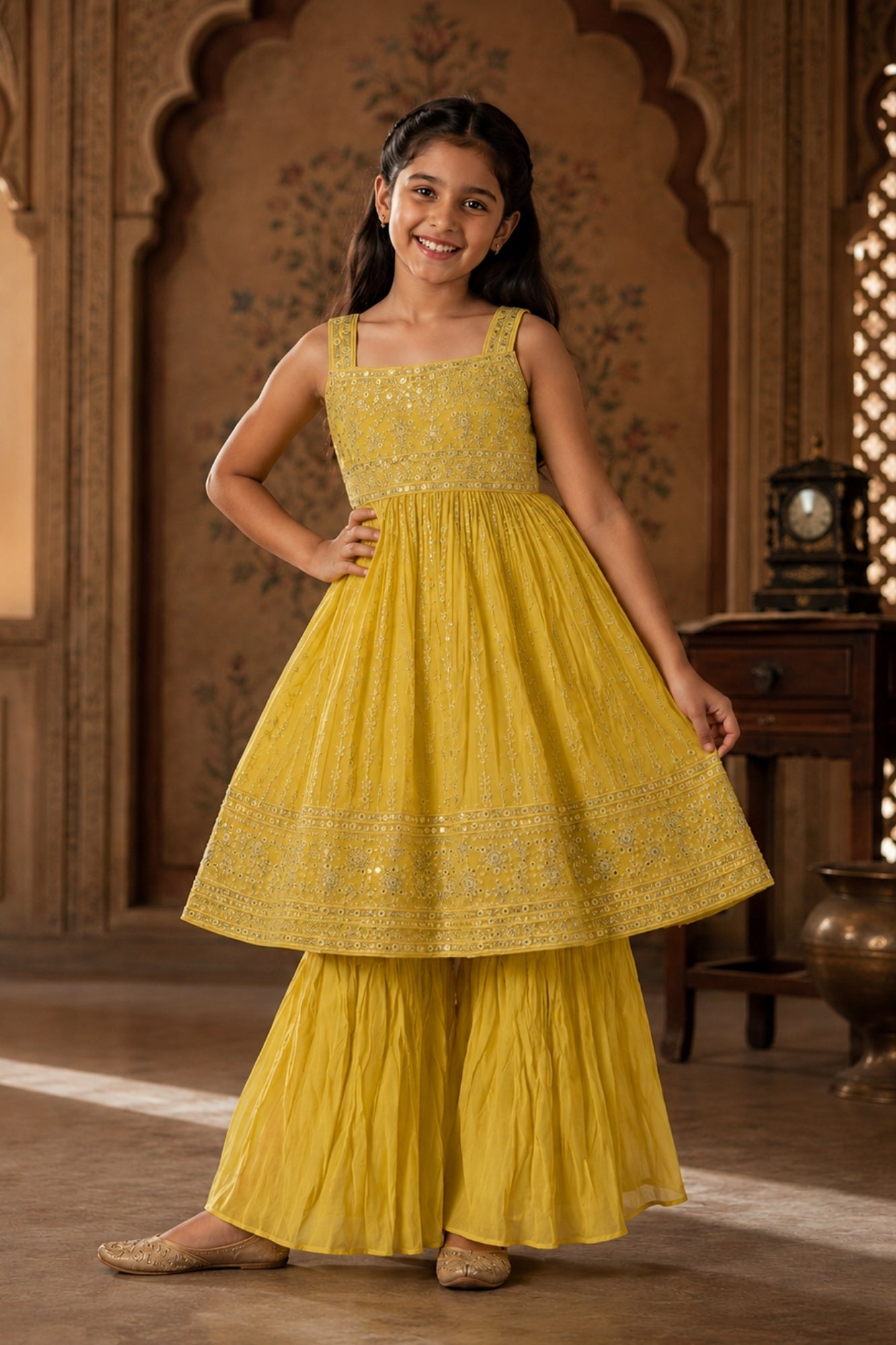 mustard yellow embroidered dress Mustard Yellow Floral Embroidered Cotton Dress XL / Cotton / Ready to Ship main image 1