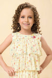 Yellow Floral Printed Multi Tiered Ruffle Dress For Girls