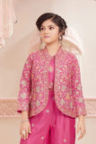 Pink Floral Embroidered Ethnic Co-Ord Set with Jacket for Girls