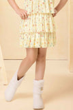 Yellow Floral Printed Multi Tiered Ruffle Dress For Girls