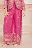 Pink Floral Embroidered Ethnic Co-Ord Set with Jacket for Girls