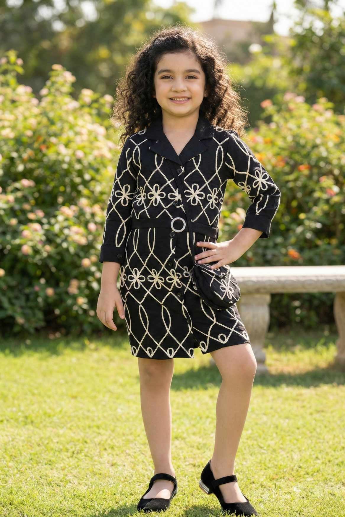 Black Geometric Embroidered Bodycon Dress For Girls 7-8Y (30) Black Geometric Embroidered Bodycon Dress For Girls 7-8Y (30)