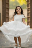 White Layered High-Low Party Frock With Tailback For Girls