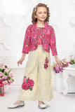 Pink and Cream Printed Set With Jacket For Girls