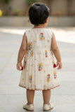 Cream Floral Embroidered Casual Dress with Tassel Detailing For Girls