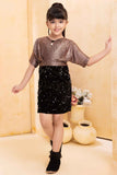 Elegant Copper And Black Sequin Party Dress For Girls