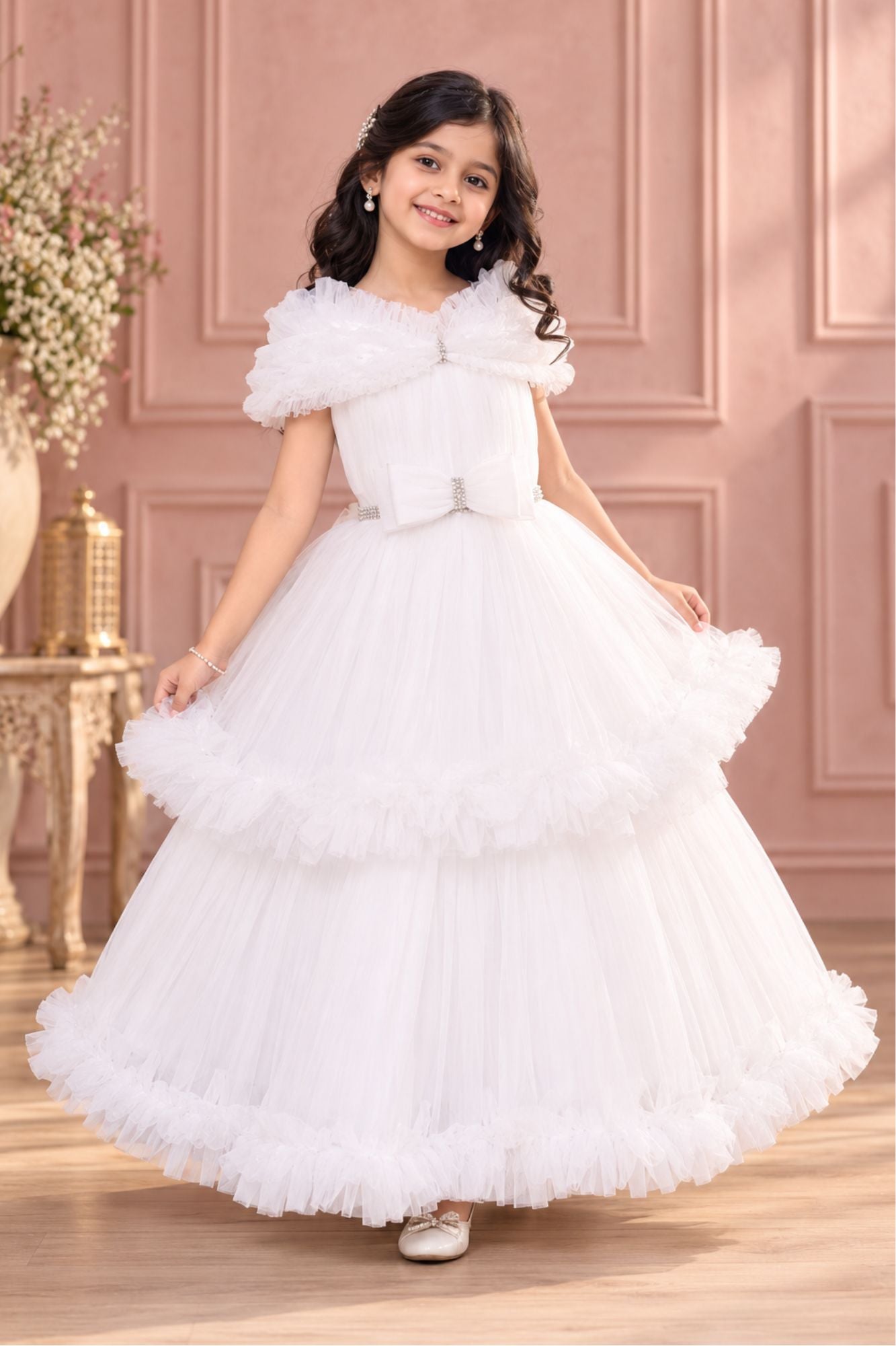 new look girls' off white lace long sleeve dress reviews Net Gown With Ruffled Sleeves For Girls – Lagorii Kids subcategory: Bridal Size:Quarter line skirt Womens Dresses Wrap Dresses