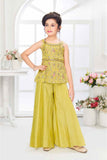 Mustard Zari Embroidery With Sequins Work Palazzo Set For Girls
