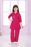 Pink Casual Top With Matching Straight Pant Set For Girls