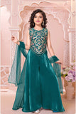 Emerald Green Embroidered Palazzo Set For Girls