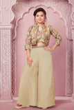 Cream Palazzo Set with Heavy Embroidered Jacket For Girls