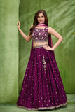 Premium Wine Embroidered Lehenga Choli with Dupatta For Girls