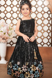 Black Sequin Floral Lehenga Choli with Beaded Tassel For Girls