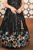 Black Sequin Floral Lehenga Choli with Beaded Tassel For Girls