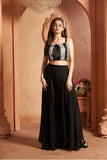 Black Sequin Striped Crop Top And Flowy Palazzo Set for Girls