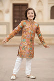 Mustard Printed Ethnic Kurta with White Pyjama Set For Boys