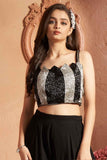 Black Sequin Striped Crop Top And Flowy Palazzo Set for Girls